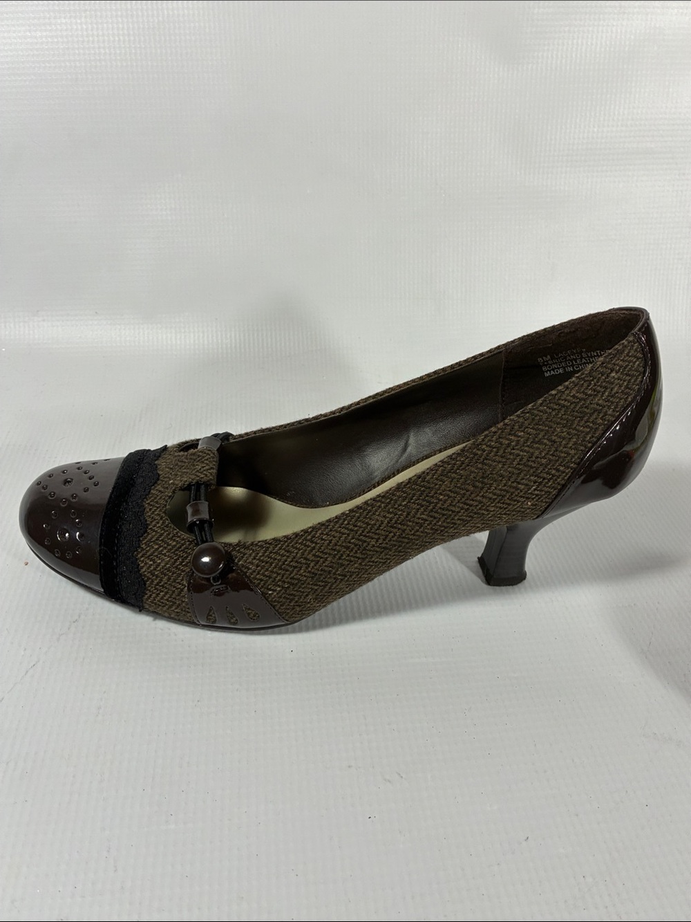 Relativity Brown Tweed Mid-Heel Pumps with Patent Brown Toe - Picture 8 of 16